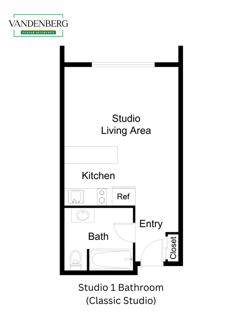 Floor plan for studio, 1 bath, 288 sqft